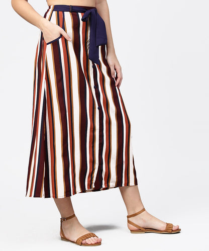 Multi Printed Ankle Length Flared Skirt With Button Work At Front | LASVINI - Redefining Indian Fashion with Elegance