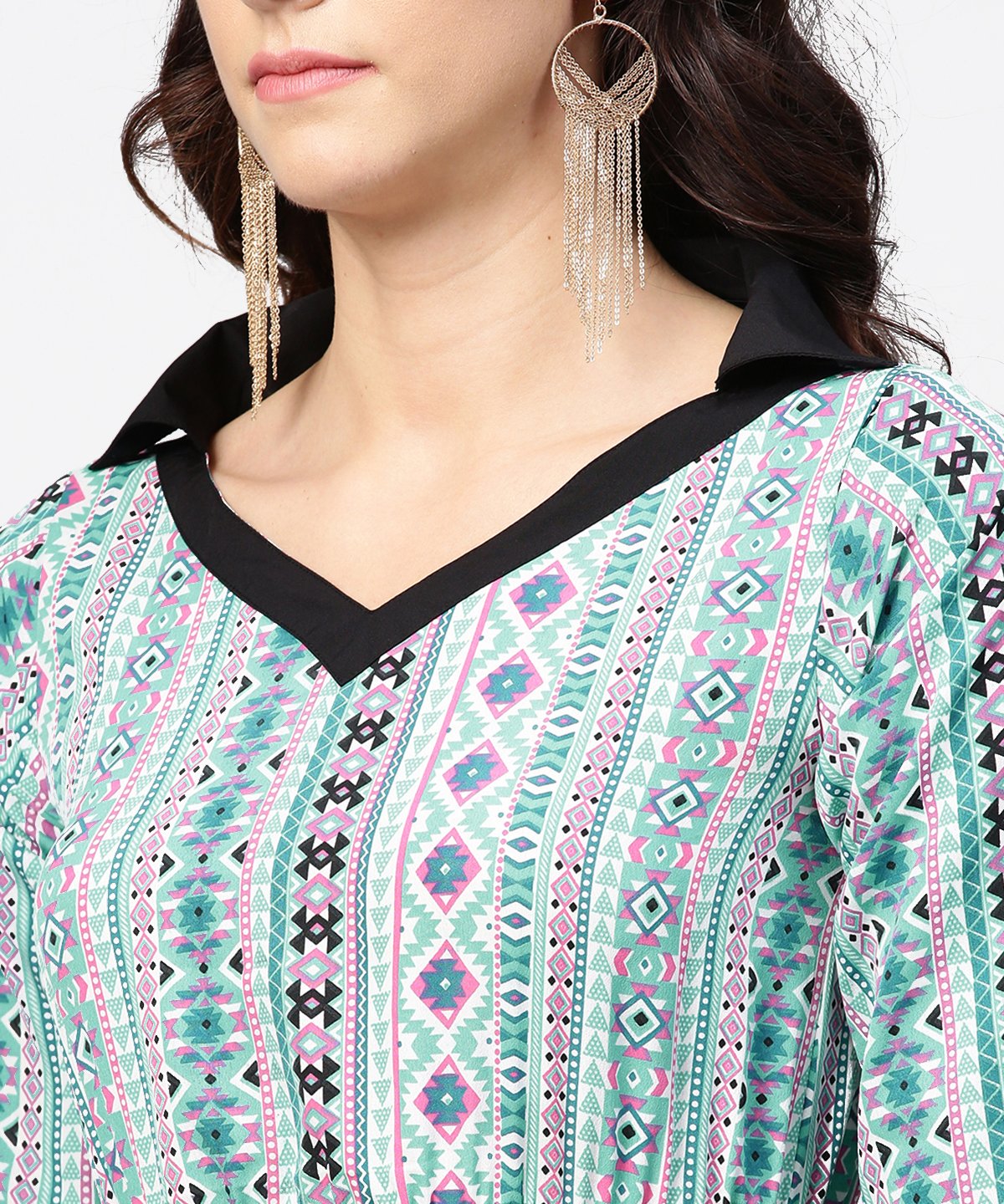 Blue Printed 3/4Th Sleeve A-Line Dress | LASVINI - Redefining Indian Fashion with Elegance