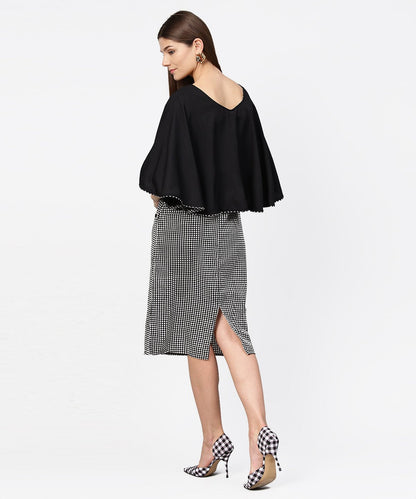 Black Check Printed Flared Sleeve Double Pocket Dress | LASVINI - Redefining Indian Fashion with Elegance