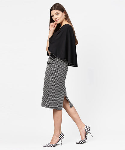 Black Check Printed Flared Sleeve Double Pocket Dress | LASVINI - Redefining Indian Fashion with Elegance