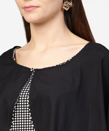 Black Check Printed Flared Sleeve Double Pocket Dress | LASVINI - Redefining Indian Fashion with Elegance