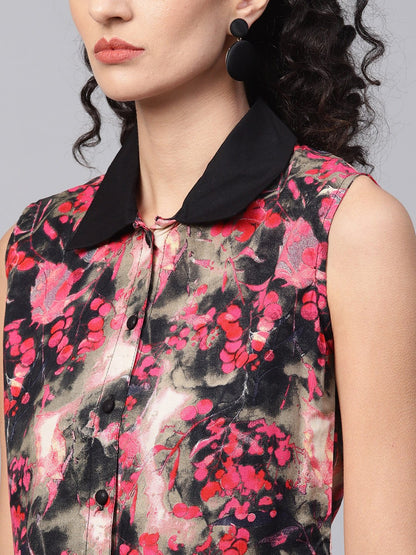 Pink & Black Printed Sleeveless Tops With Black Ankle Length Balloon Pant | LASVINI - Redefining Indian Fashion with Elegance