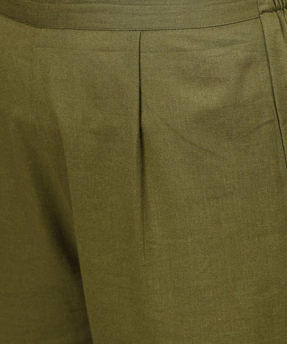 Red Printed Long Sleeve Cold Shoulder Cotton Kurta With Green Ankle Length Palazzo | LASVINI - Redefining Indian Fashion with Elegance