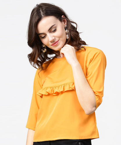 Yellow 3/4Th Sleeve Ruffle Tops | LASVINI - Redefining Indian Fashion with Elegance