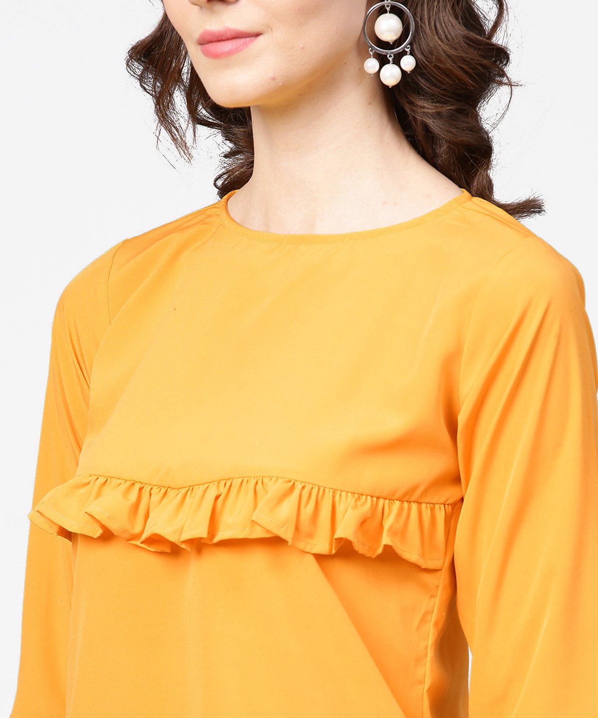 Yellow 3/4Th Sleeve Ruffle Tops | LASVINI - Redefining Indian Fashion with Elegance