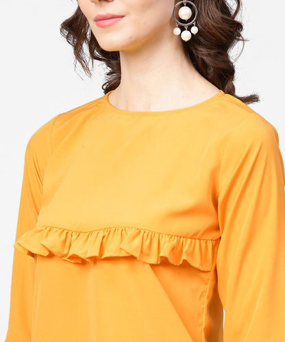 Yellow 3/4Th Sleeve Ruffle Tops | LASVINI - Redefining Indian Fashion with Elegance