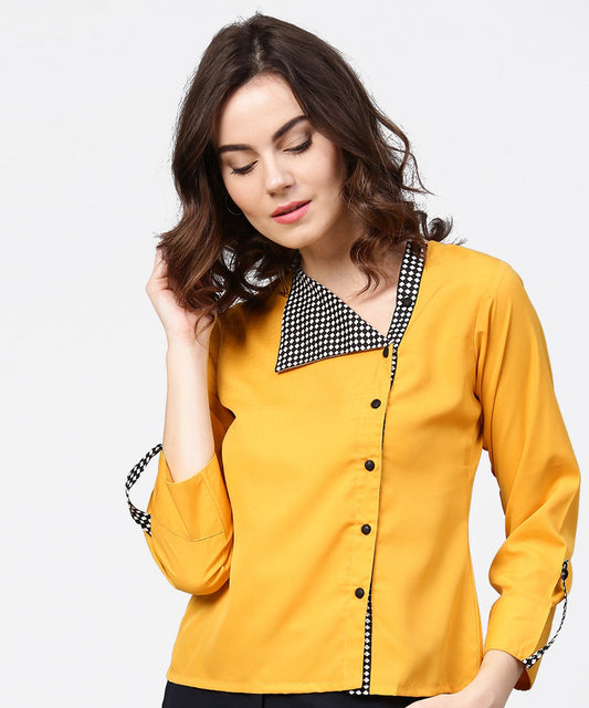Yellow Full Sleeve Crepe Front Open Tops | LASVINI - Redefining Indian Fashion with Elegance
