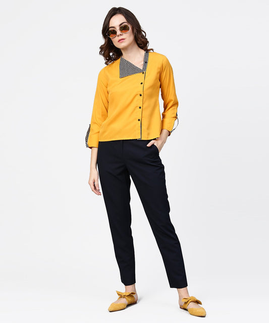 Yellow Full Sleeve Crepe Front Open Tops | LASVINI - Redefining Indian Fashion with Elegance