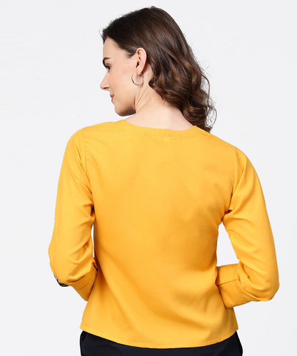 Yellow Full Sleeve Crepe Front Open Tops | LASVINI - Redefining Indian Fashion with Elegance
