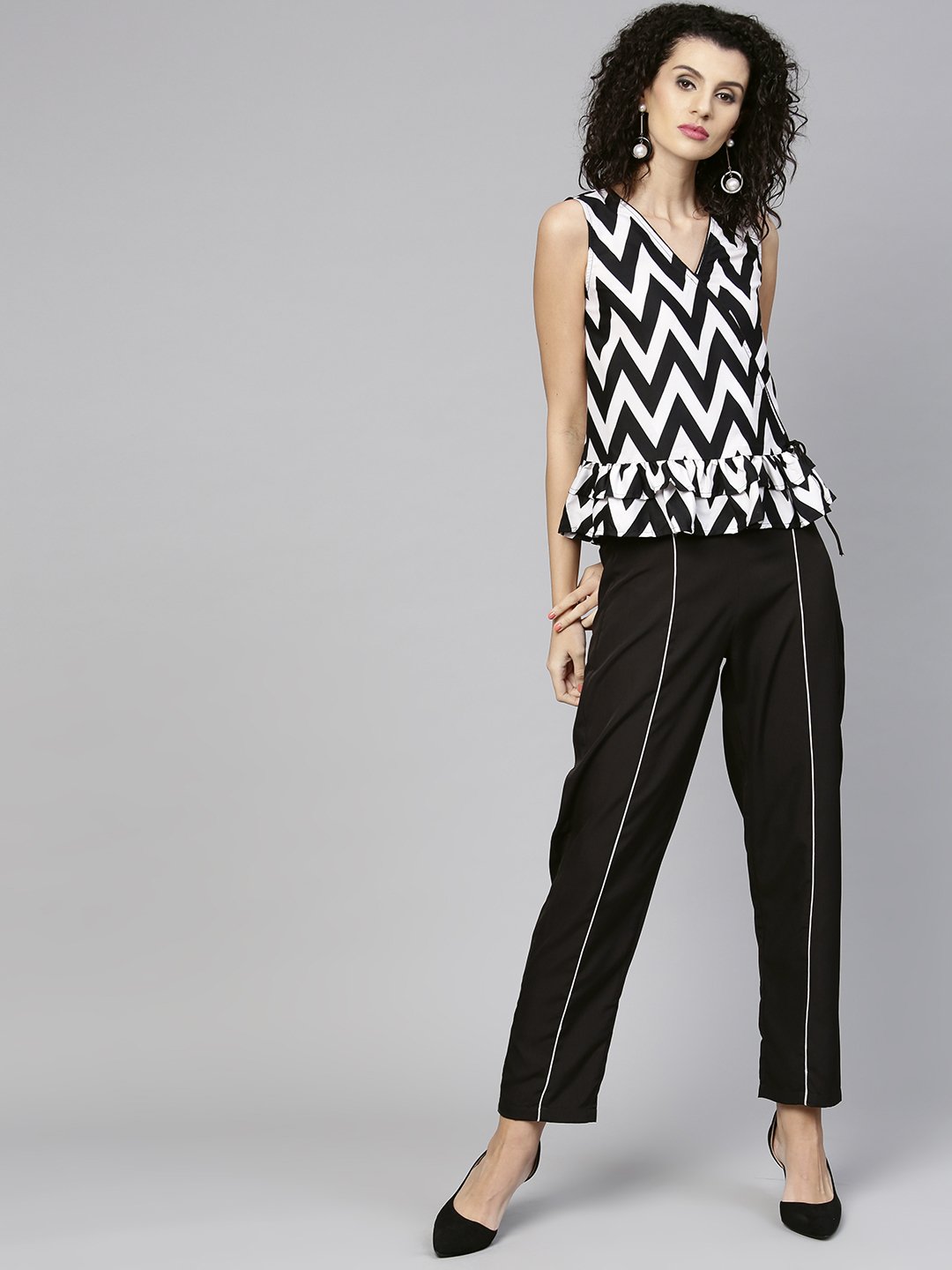Women Black & White Printed Top With Trouser | LASVINI - Redefining Indian Fashion with Elegance