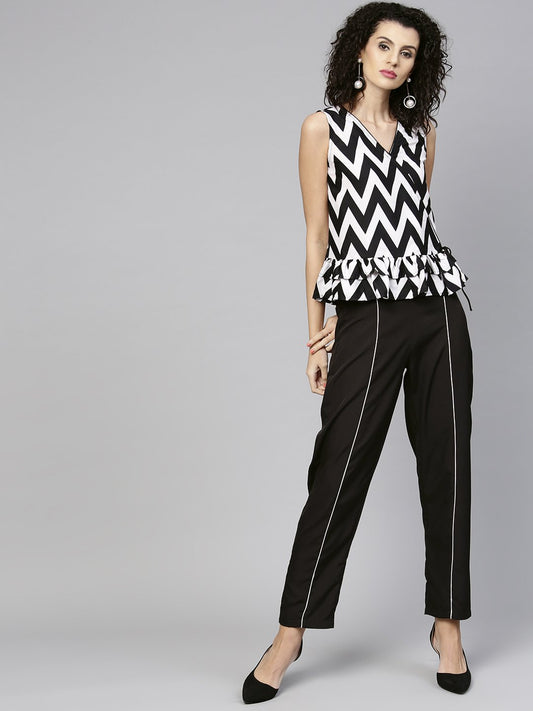 Women Black & White Printed Top With Trouser | LASVINI - Redefining Indian Fashion with Elegance