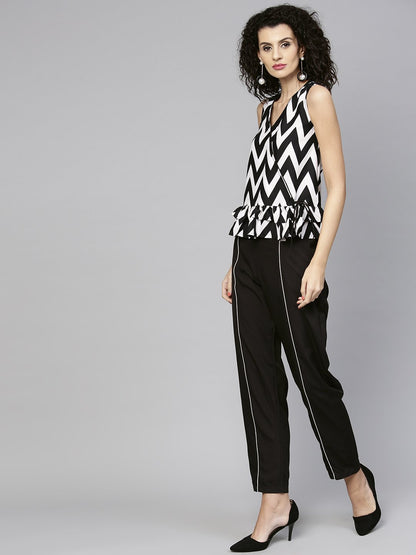 Women Black & White Printed Top With Trouser | LASVINI - Redefining Indian Fashion with Elegance