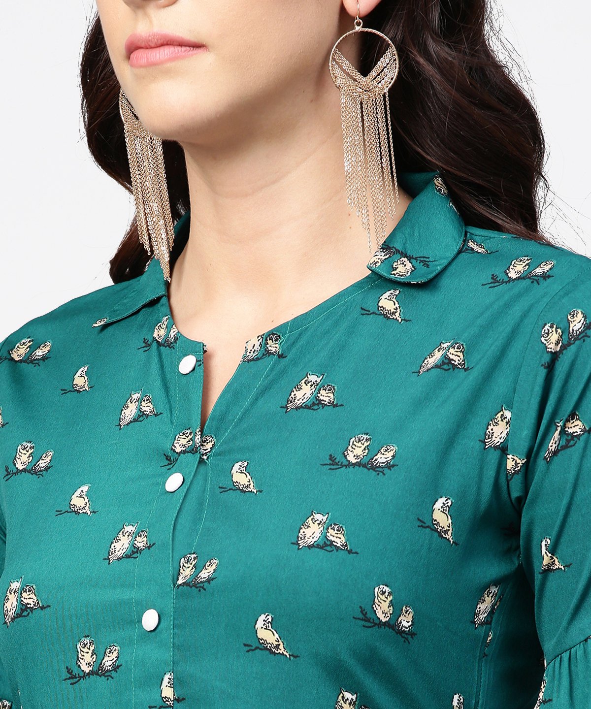 Blue Printed Full Sleeve Maxi Dress With Belt | LASVINI - Redefining Indian Fashion with Elegance