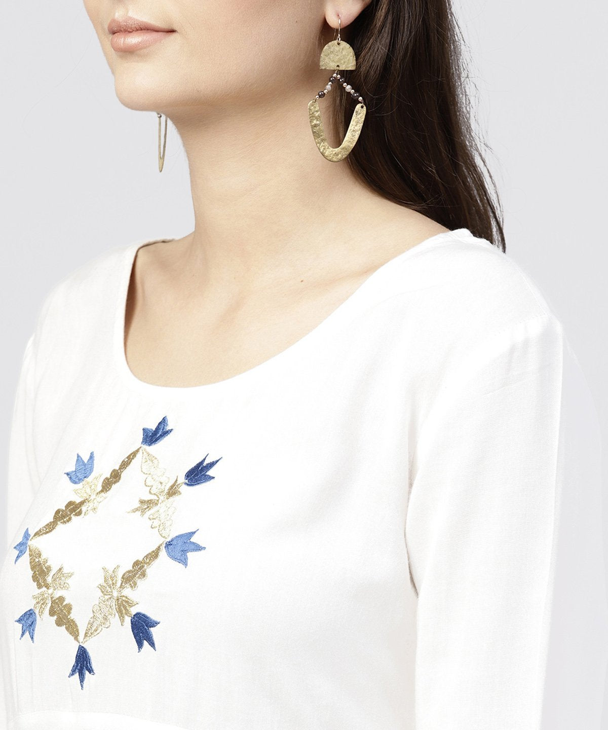 White Rayon Asymmetric Maxi Dress Dyed Blue With 3/4 Sleeves | LASVINI - Redefining Indian Fashion with Elegance