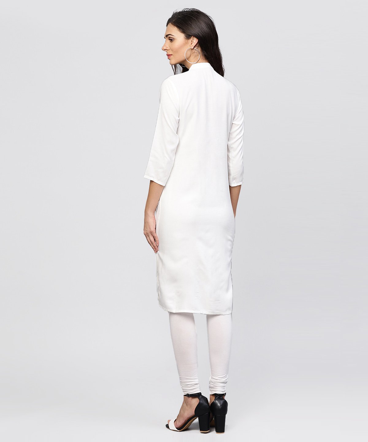 Embroidered Off White Rayon Kurta With Mandarin Collar | LASVINI - Redefining Indian Fashion with Elegance