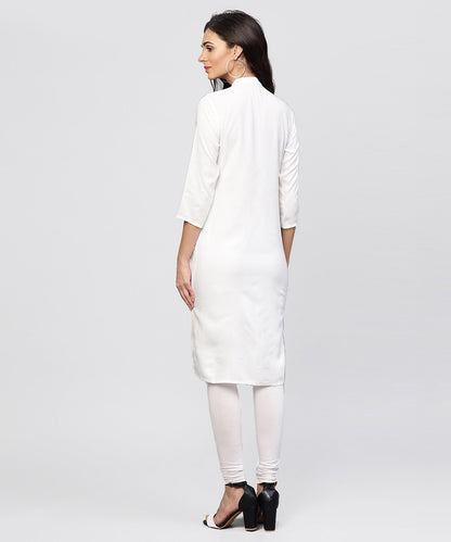 Embroidered Off White Rayon Kurta With Mandarin Collar | LASVINI - Redefining Indian Fashion with Elegance
