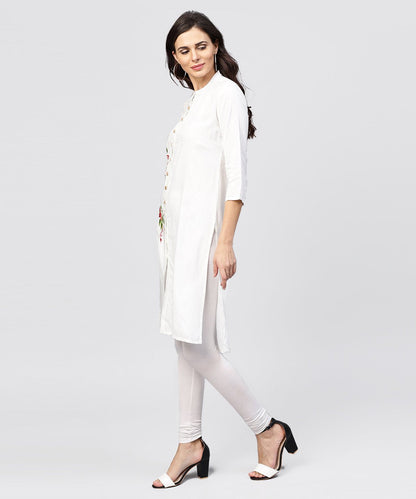 Embroidered Off White Rayon Kurta With Mandarin Collar | LASVINI - Redefining Indian Fashion with Elegance