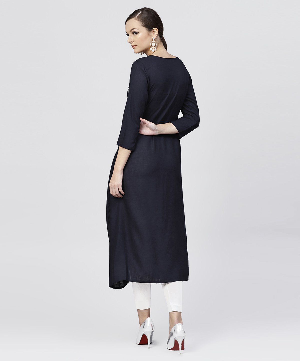 Rayon Navy Blue Cowl Draped Kurta With 3/4 Sleeves | LASVINI - Redefining Indian Fashion with Elegance