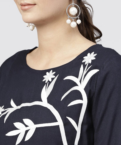 Rayon Navy Blue Cowl Draped Kurta With 3/4 Sleeves | LASVINI - Redefining Indian Fashion with Elegance