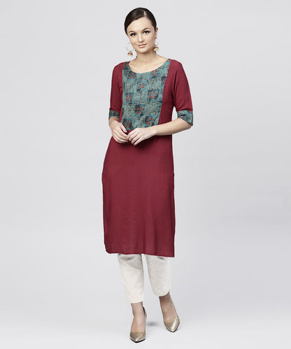 Red Kurta With Half Sleeves And Front Yoke | LASVINI - Redefining Indian Fashion with Elegance