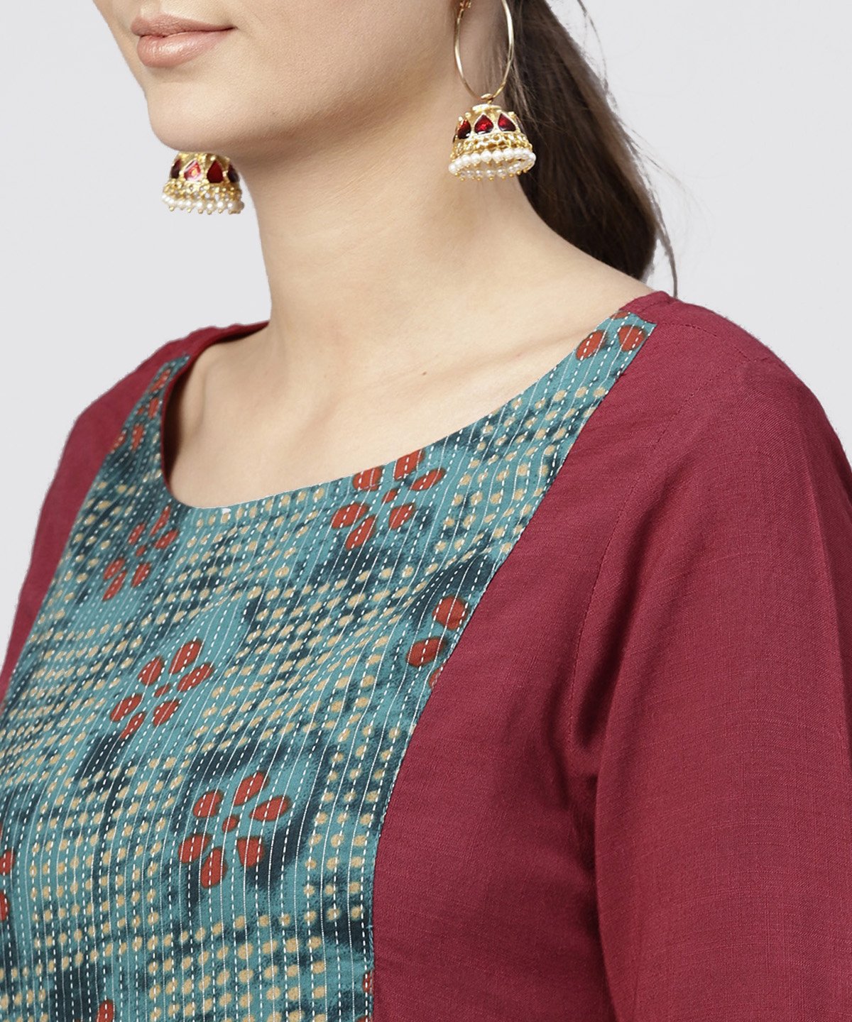 Red Kurta With Half Sleeves And Front Yoke | LASVINI - Redefining Indian Fashion with Elegance