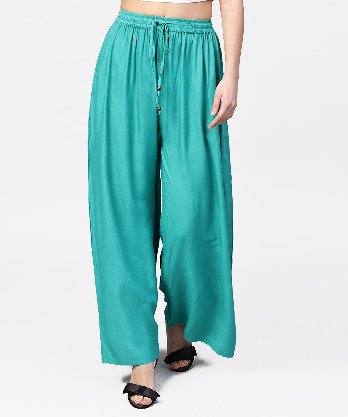 Turquoise Blue Flared Ankle Length Palazzo | LASVINI - Redefining Indian Fashion with Elegance