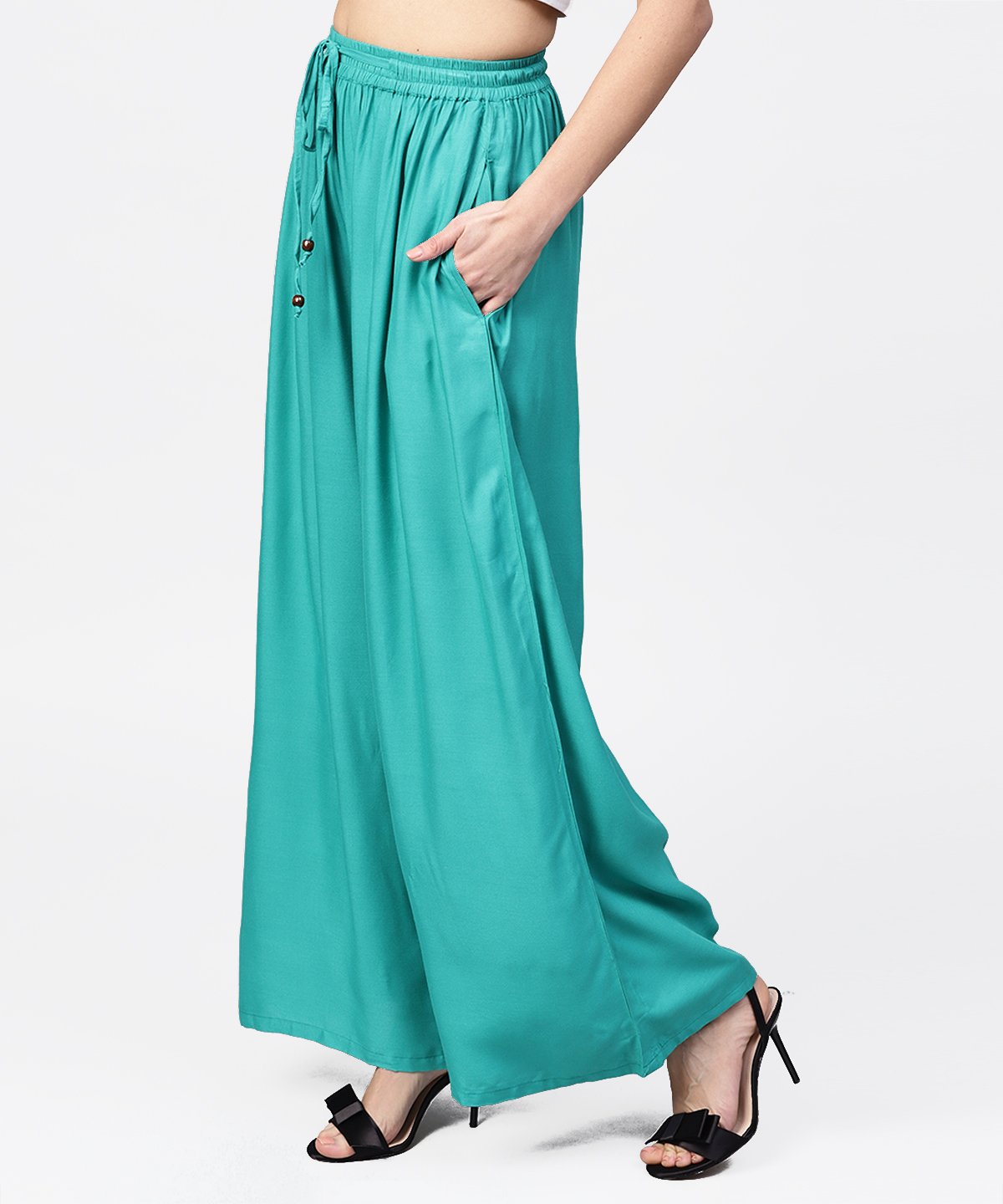 Turquoise Blue Flared Ankle Length Palazzo | LASVINI - Redefining Indian Fashion with Elegance