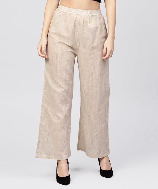 Beige Pleated Ankle Lebgth Palazzo | LASVINI - Redefining Indian Fashion with Elegance