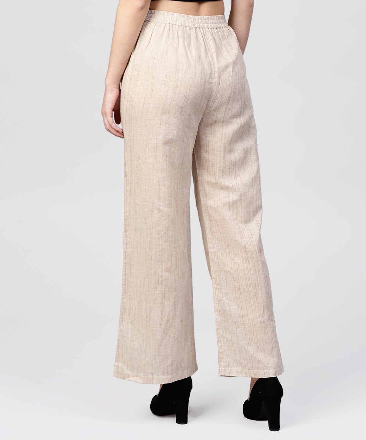 Beige Pleated Ankle Lebgth Palazzo | LASVINI - Redefining Indian Fashion with Elegance