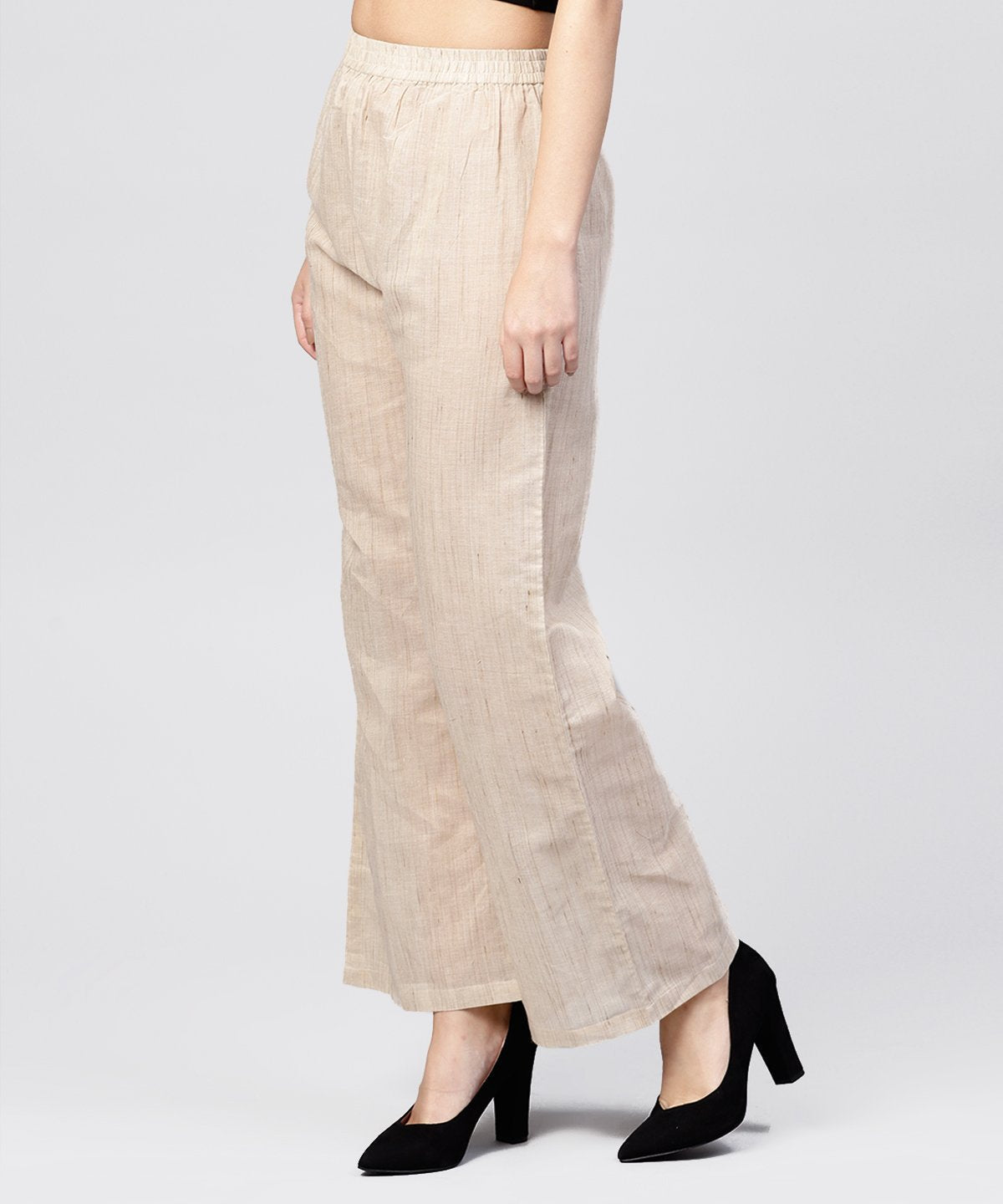 Beige Pleated Ankle Lebgth Palazzo | LASVINI - Redefining Indian Fashion with Elegance
