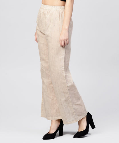 Beige Pleated Ankle Lebgth Palazzo | LASVINI - Redefining Indian Fashion with Elegance