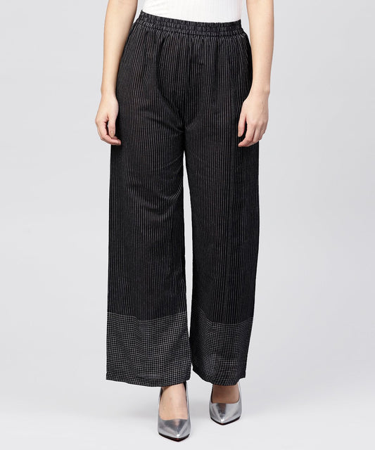 Black Striped Ankle Length Cotton Palazzo | LASVINI - Redefining Indian Fashion with Elegance