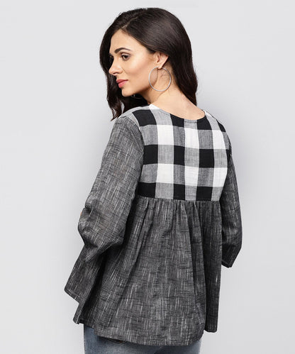 Grey Top With V-Neck And Flared Sleeves | LASVINI - Redefining Indian Fashion with Elegance