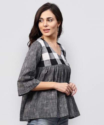 Grey Top With V-Neck And Flared Sleeves | LASVINI - Redefining Indian Fashion with Elegance