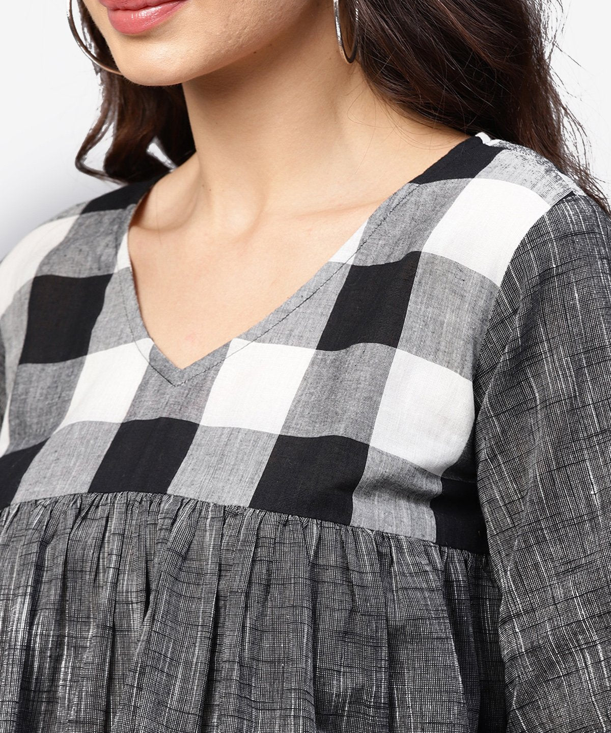 Grey Top With V-Neck And Flared Sleeves | LASVINI - Redefining Indian Fashion with Elegance