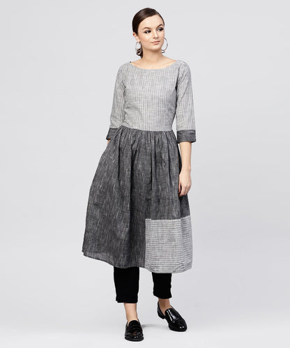 Grey Stripes Claff Length Kurta With 3/4 Sleeves | LASVINI - Redefining Indian Fashion with Elegance