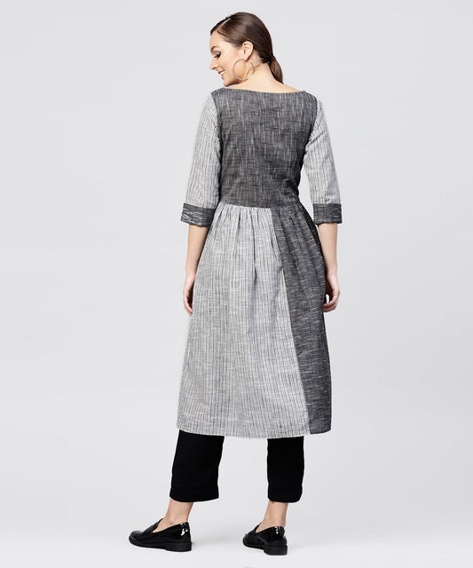 Grey Stripes Claff Length Kurta With 3/4 Sleeves | LASVINI - Redefining Indian Fashion with Elegance