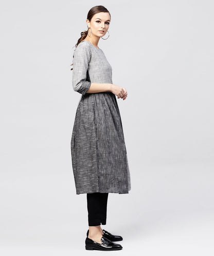 Grey Stripes Claff Length Kurta With 3/4 Sleeves | LASVINI - Redefining Indian Fashion with Elegance