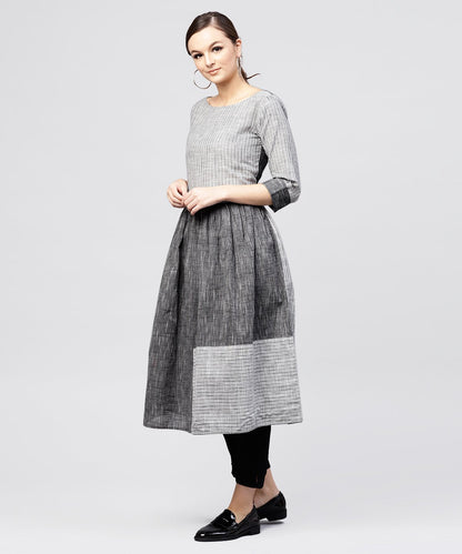 Grey Stripes Claff Length Kurta With 3/4 Sleeves | LASVINI - Redefining Indian Fashion with Elegance