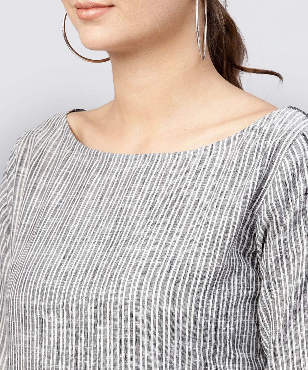 Grey Stripes Claff Length Kurta With 3/4 Sleeves | LASVINI - Redefining Indian Fashion with Elegance