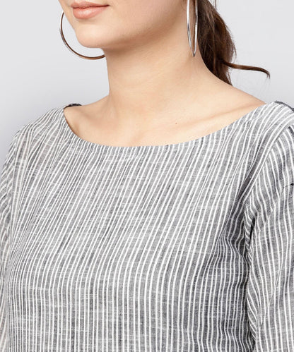 Grey Stripes Claff Length Kurta With 3/4 Sleeves | LASVINI - Redefining Indian Fashion with Elegance