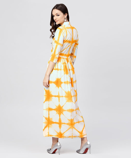 Multi Tie And Dyed Shirt Collar Maxi Dress With Box Pleats And 3/4 Sleeves | LASVINI - Redefining Indian Fashion with Elegance