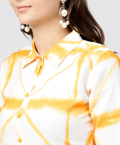 Multi Tie And Dyed Shirt Collar Maxi Dress With Box Pleats And 3/4 Sleeves | LASVINI - Redefining Indian Fashion with Elegance