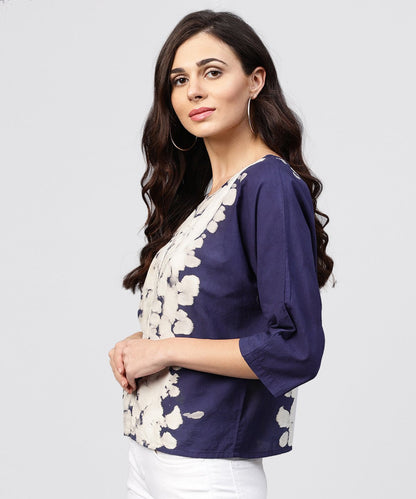 Round Neck Tie & Dye Multi Colored Top With Front Placket And 3/4 Sleeves | LASVINI - Redefining Indian Fashion with Elegance