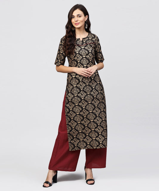 Half Slevees Round Neck Cotton Printed Kurta With Ankle Length Palazzo | LASVINI - Redefining Indian Fashion with Elegance