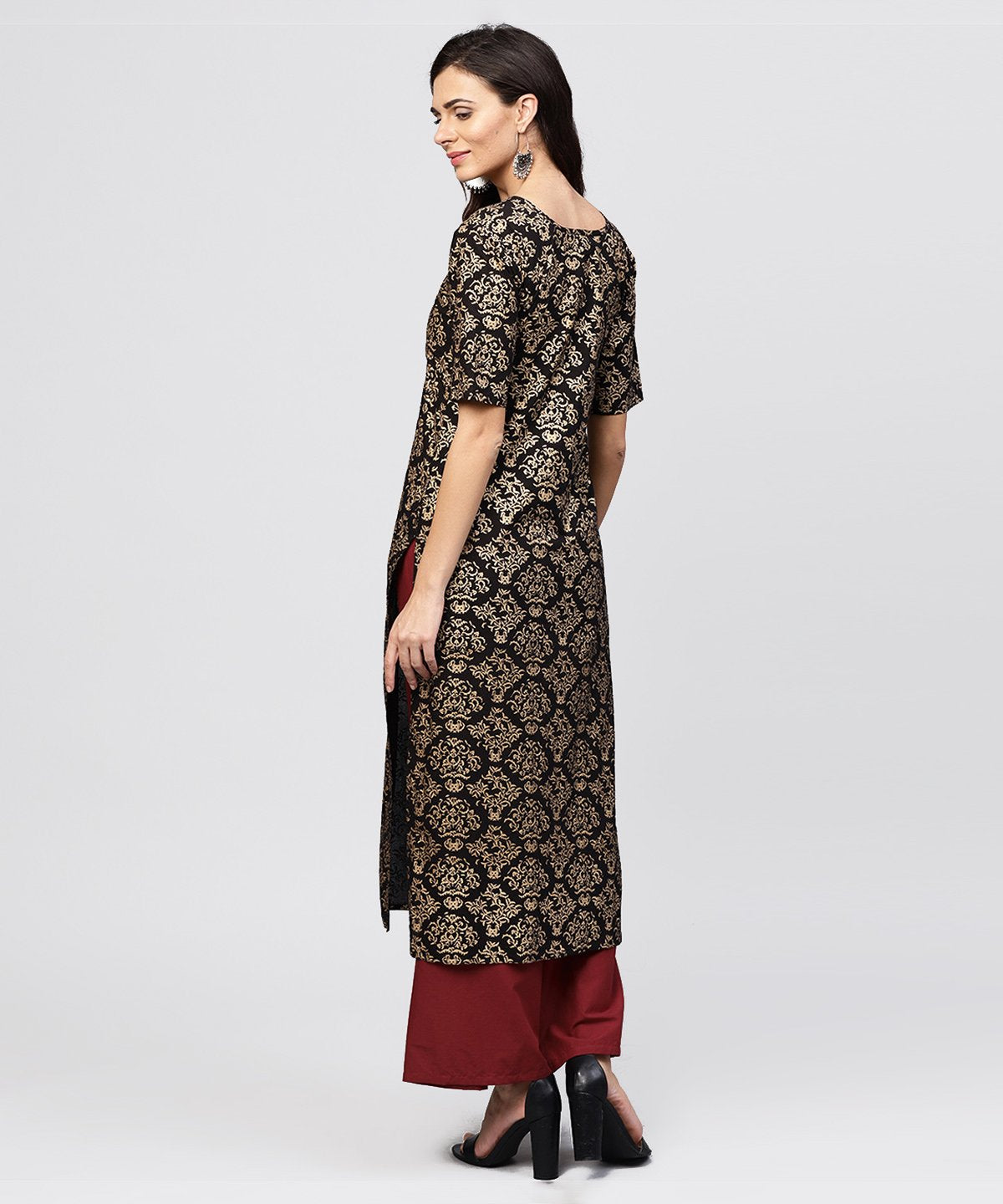 Half Slevees Round Neck Cotton Printed Kurta With Ankle Length Palazzo | LASVINI - Redefining Indian Fashion with Elegance