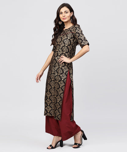 Half Slevees Round Neck Cotton Printed Kurta With Ankle Length Palazzo | LASVINI - Redefining Indian Fashion with Elegance
