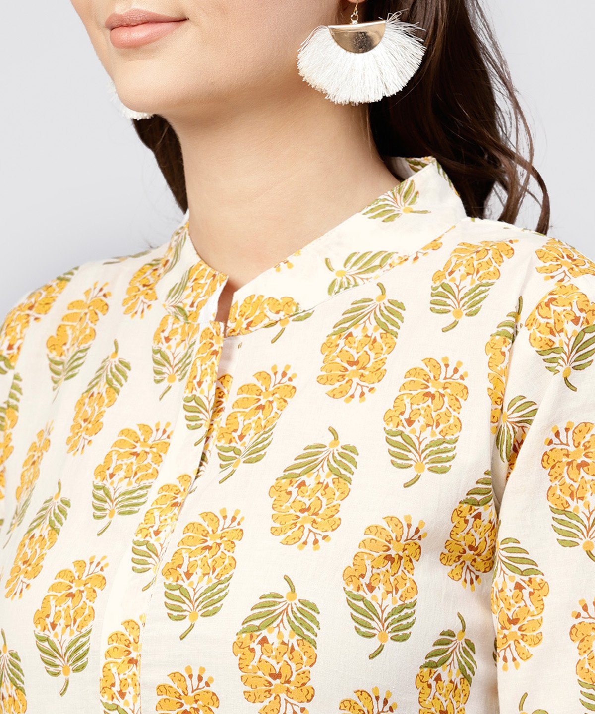 Mandarin Collar Tiered Printed Dress With Front Placket And Half Sleeves | LASVINI - Redefining Indian Fashion with Elegance