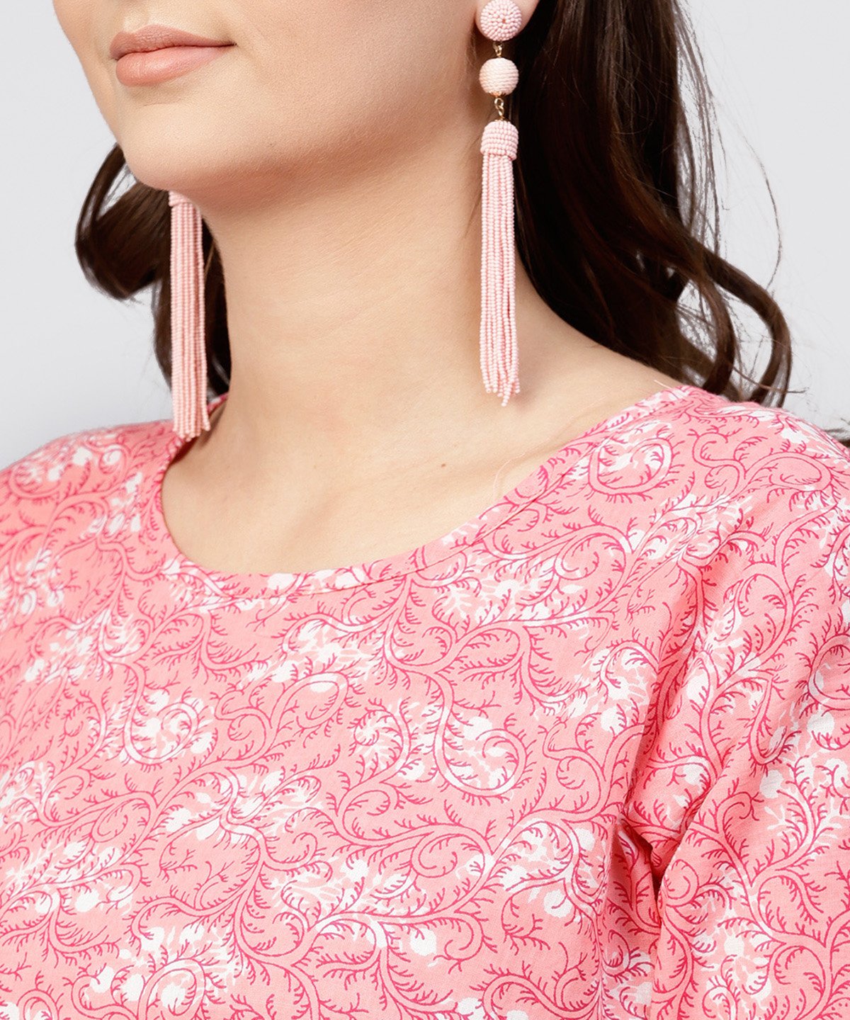 Pink Printed Dress With Round Neck And Half Sleeves | LASVINI - Redefining Indian Fashion with Elegance