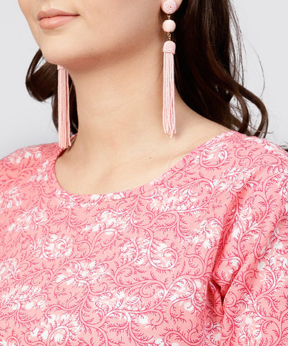 Pink Printed Dress With Round Neck And Half Sleeves | LASVINI - Redefining Indian Fashion with Elegance